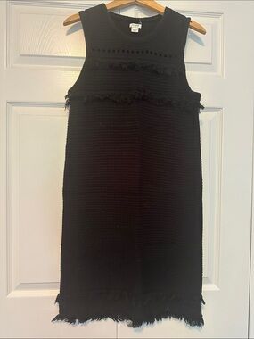 J. Crew Black Sleeveless Fringe Knit Shift Dress